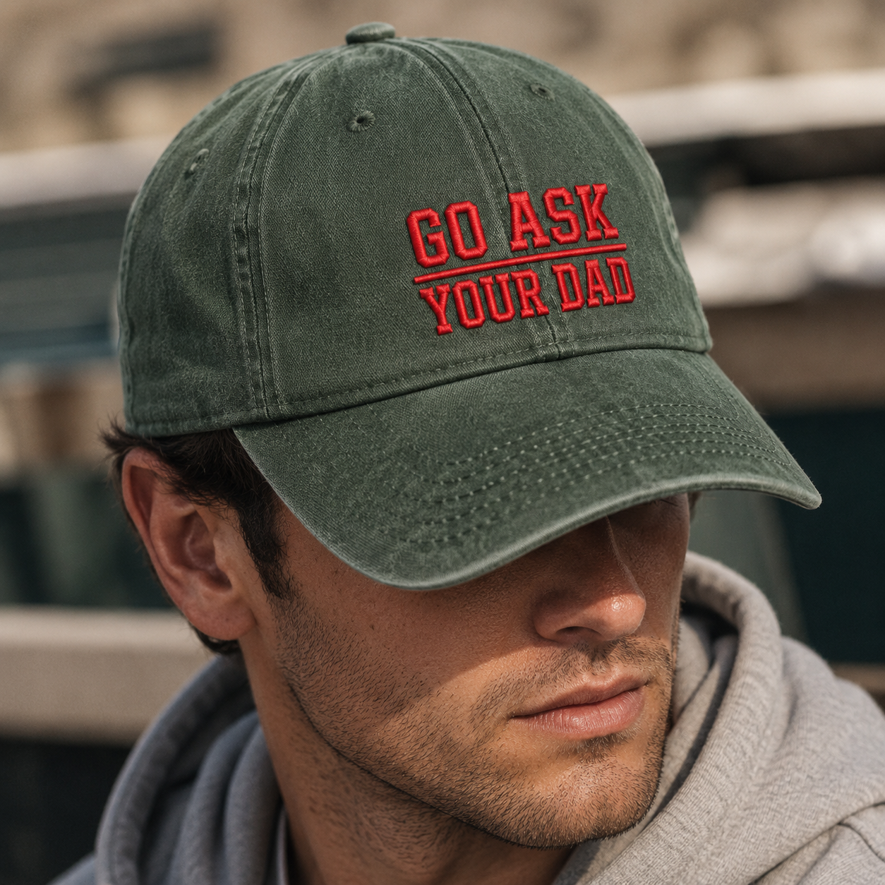 Go Ask Your Dad Washed Cap, Funny Father's Day Baseball Hat - Washed Cap - lifestyle view 4