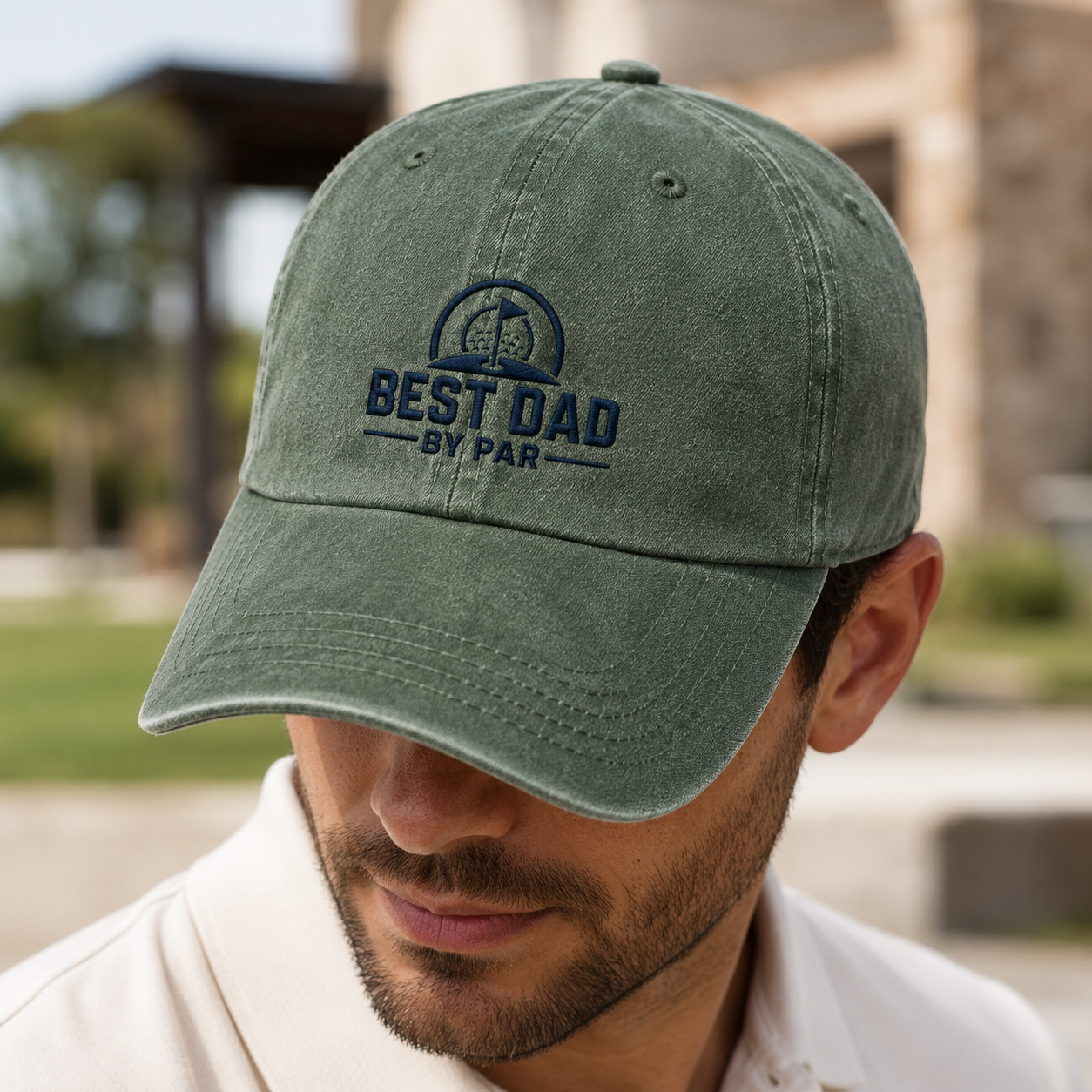 Dad By Par Golf Washed Cap, Father's Day Hat for Golfing Dads - Washed Cap - lifestyle view 3