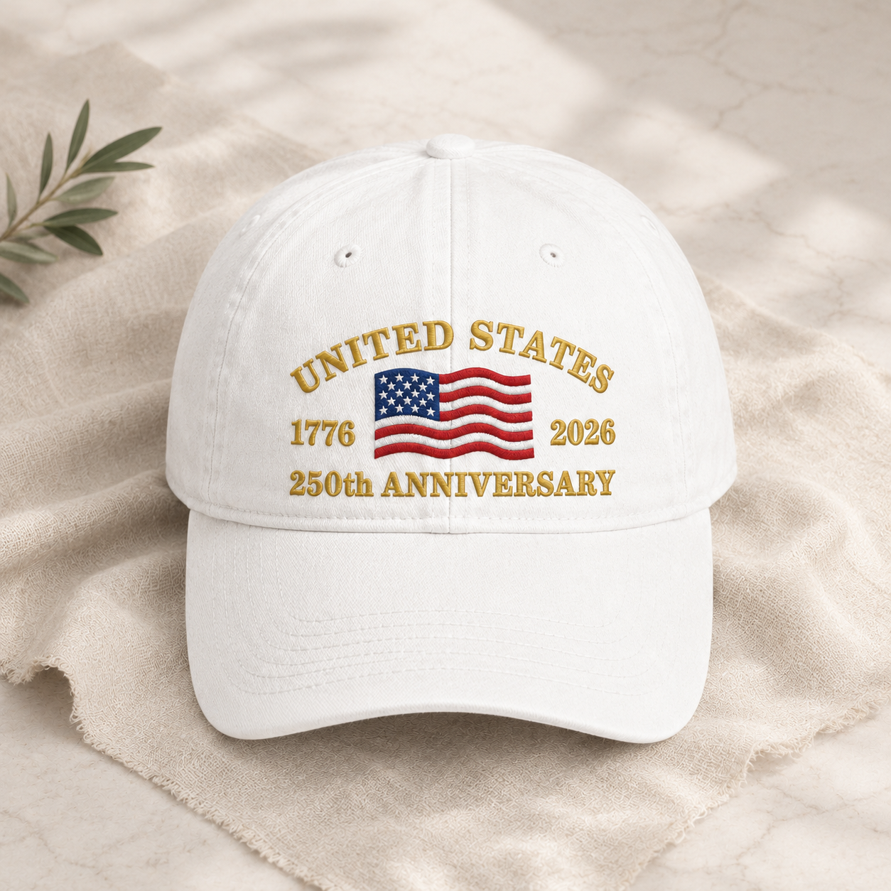 United States 250th Anniversary Washed Cap, 1776 2026 Embroidered Flag Hat - washed cap - lifestyle view 3