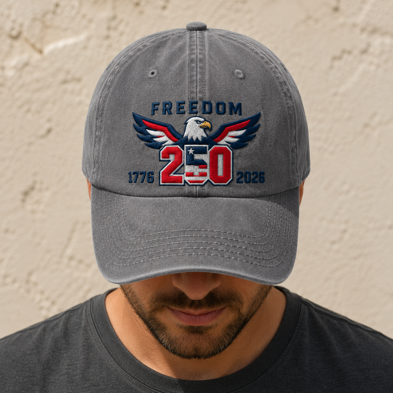 Freedom 250 Washed Cap, Patriotic Eagle 1776 2026 America Hat - washed cap - lifestyle view 6