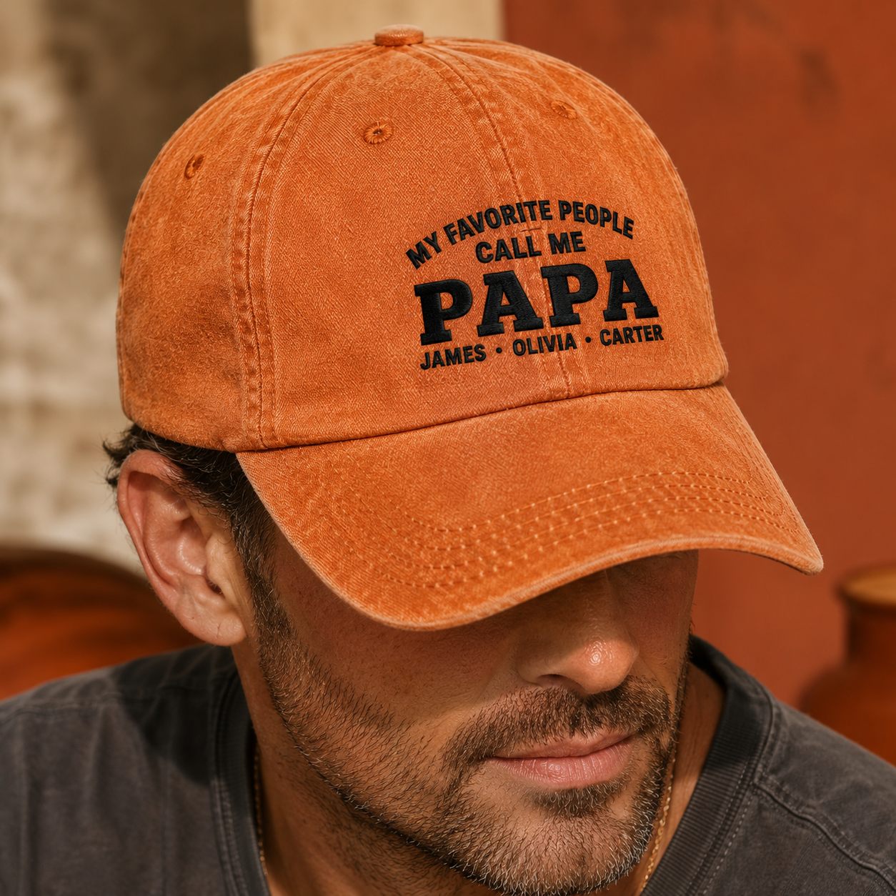 My Favorite People Call Me Papa Washed Cap, Personalized Grandpa Hat with Grandkids Names - Washed Cap - lifestyle view 8