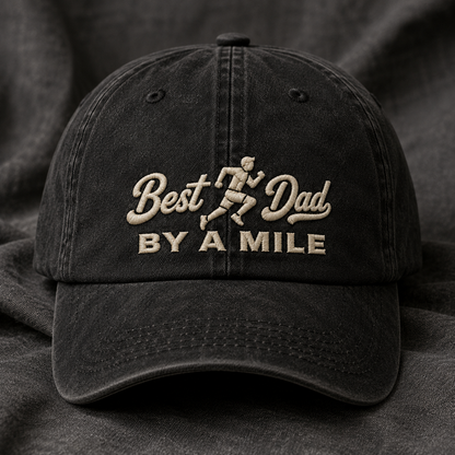 Best Dad By A Mile Washed Cap, Running Father Gift Hat - Washed Cap - lifestyle view 2