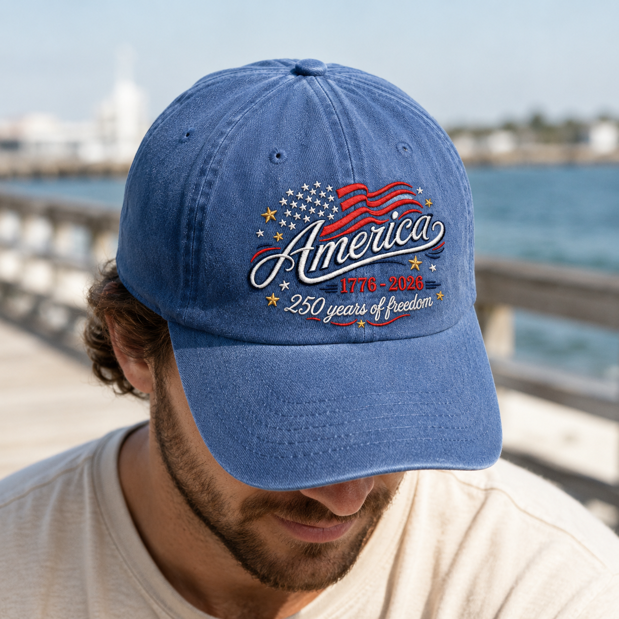 America 1776-2026 250 Years of Freedom Washed Cap, Patriotic USA Anniversary Hat - washed cap - lifestyle view 9