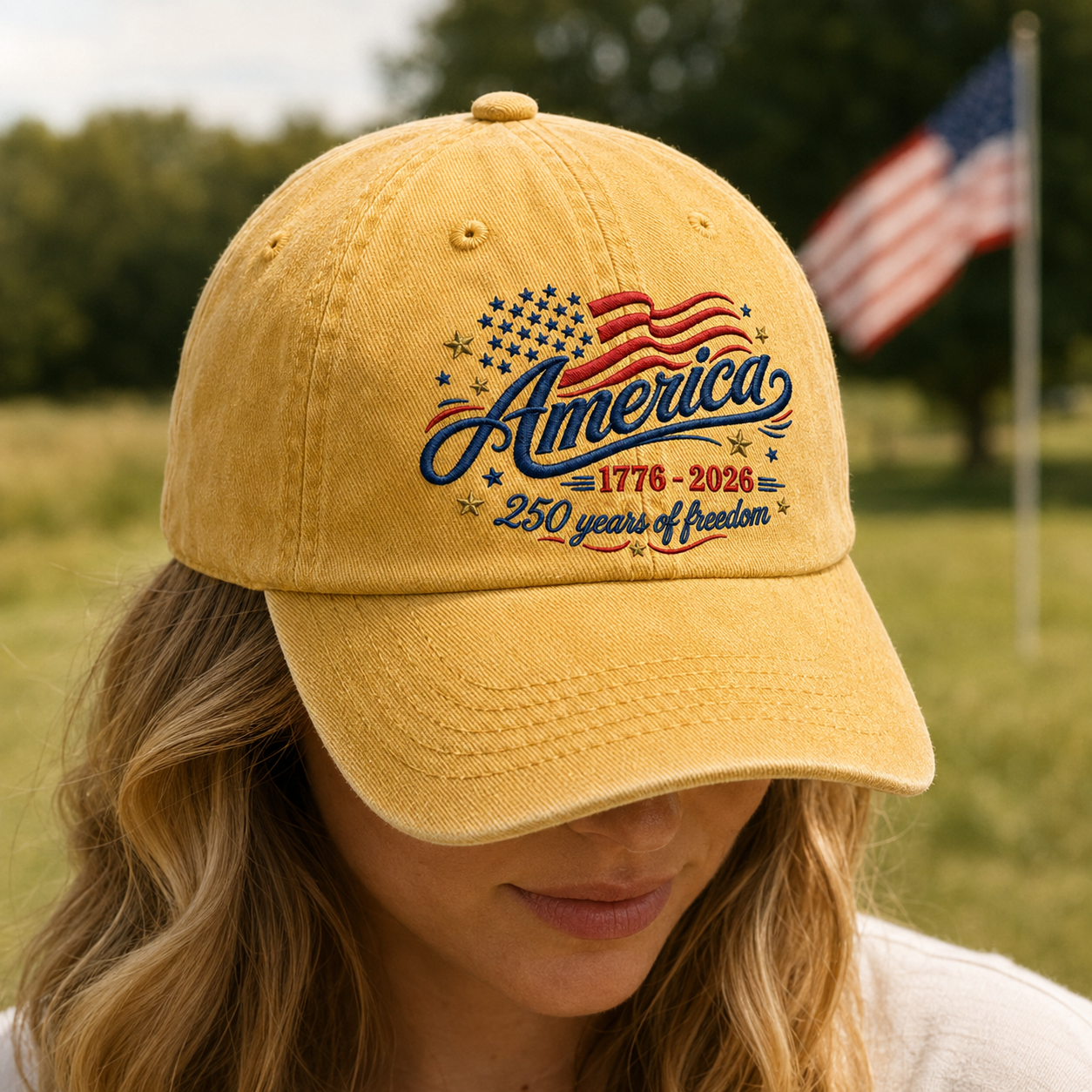 America 1776-2026 250 Years of Freedom Washed Cap, Patriotic USA Anniversary Hat - washed cap - lifestyle view 7
