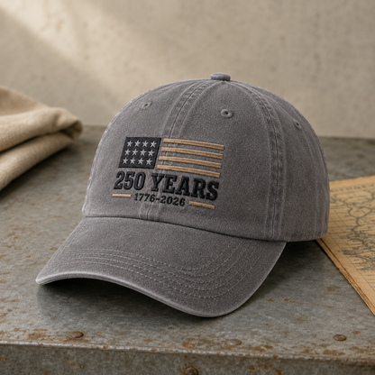 250 Years 1776-2026 Washed Cap, Patriotic America Hat for Semiquincentennial - washed cap - lifestyle view 4