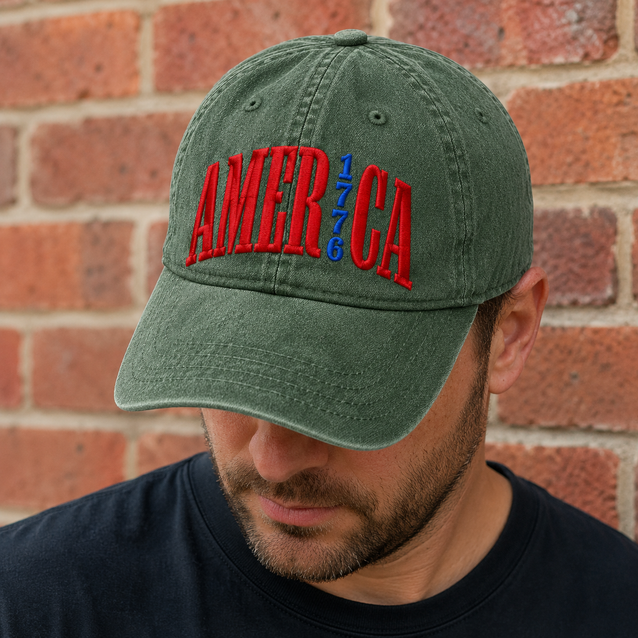 America 1776 Washed Cap, Patriotic Embroidered Hat for USA Fans - washed cap - lifestyle view 6