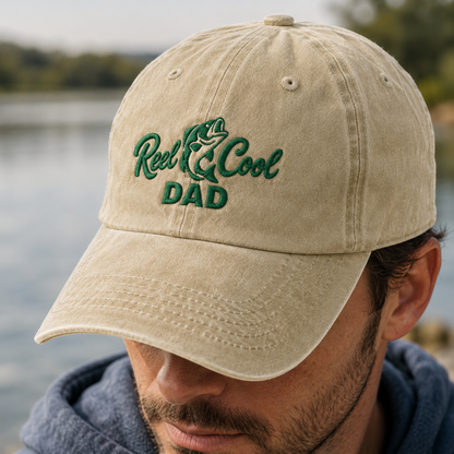 Reel Cool Dad Washed Cap, Fishing Father Gift for Father's Day - Washed Cap - lifestyle view 3