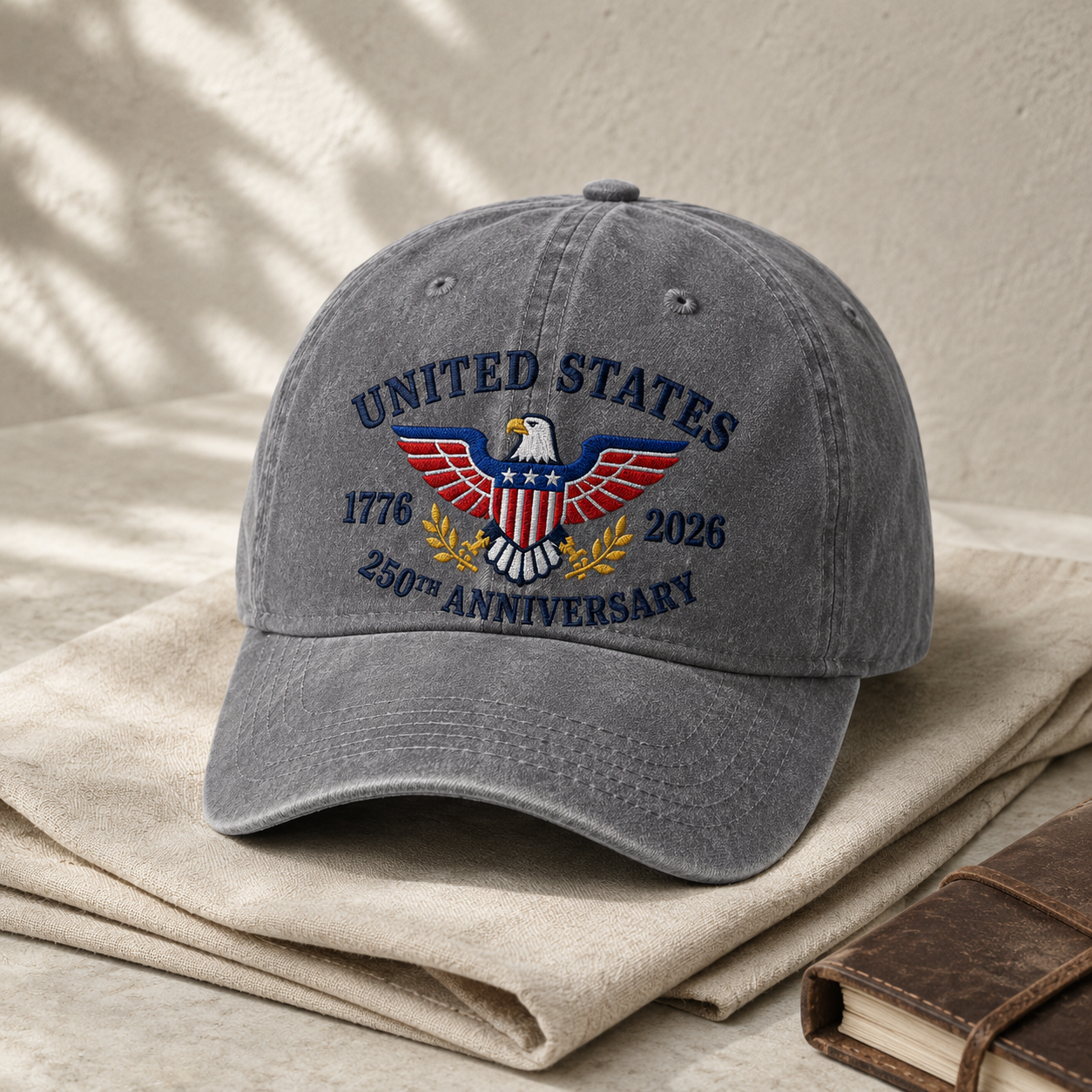 United States 250th Anniversary Washed Cap, 1776 2026 Patriotic Eagle Hat - washed cap - lifestyle view 4