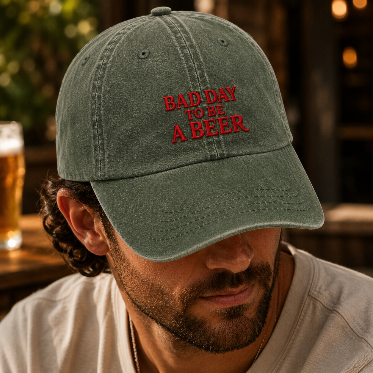 Bad Day To Be A Beer Washed Cap, Funny Beer Lover Hat for Bar Nights - Washed Cap - lifestyle view 4
