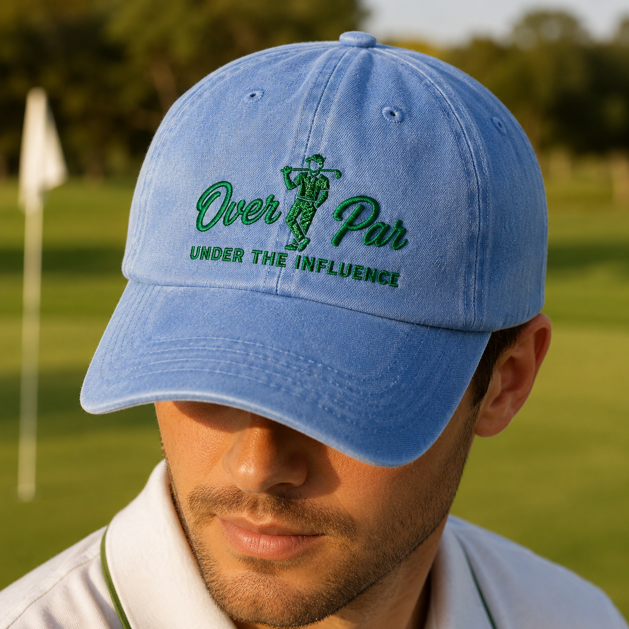 Over Par Under the Influence Washed Cap, Funny Golf Drinking Hat - Washed Cap - lifestyle view 3