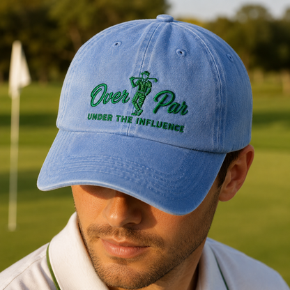 Over Par Under the Influence Washed Cap, Funny Golf Drinking Hat - Washed Cap - lifestyle view 3