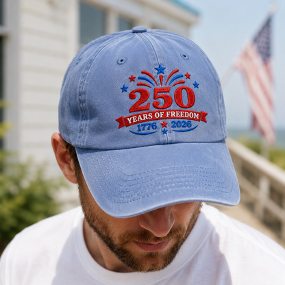 250 Years of Freedom Washed Cap, 1776 2026 USA Semiquincentennial Hat - washed cap - lifestyle view 7