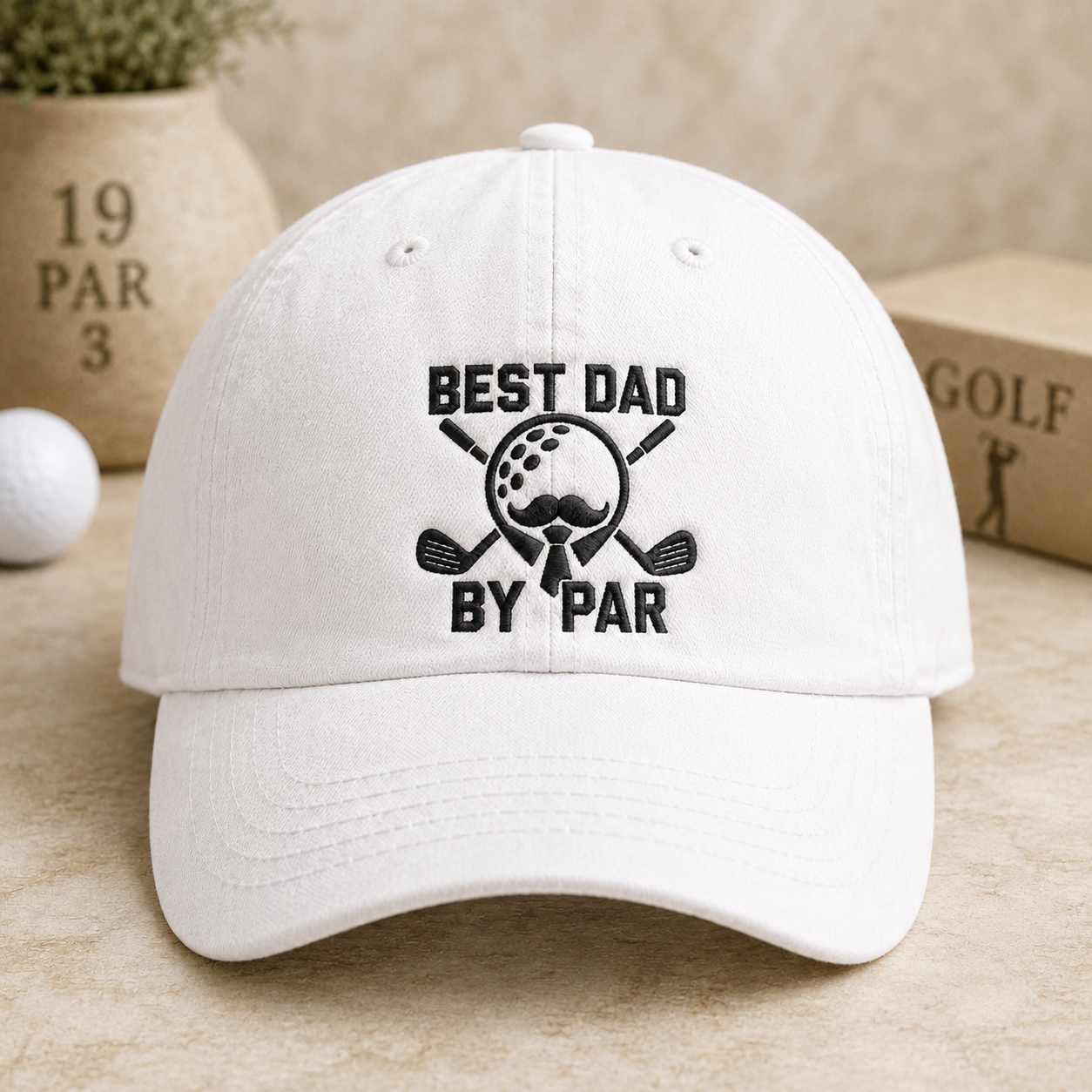 Best Dad By Par Washed Cap, Funny Golf Father Hat for Father's Day Gift - Washed Cap - detail view