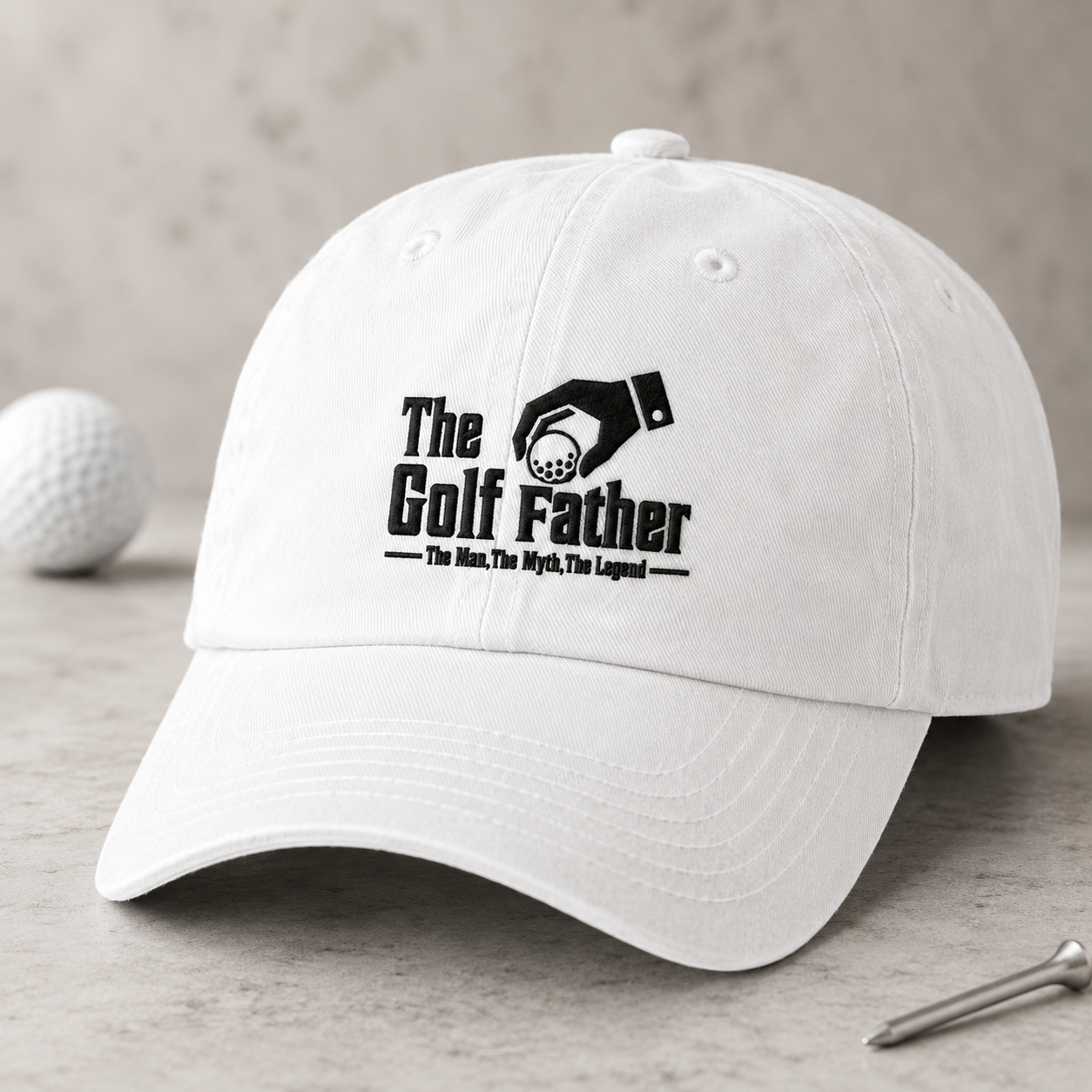 The Golf Father Washed Cap, Funny Father's Day Golfer Dad Gift - Washed Cap - detail view