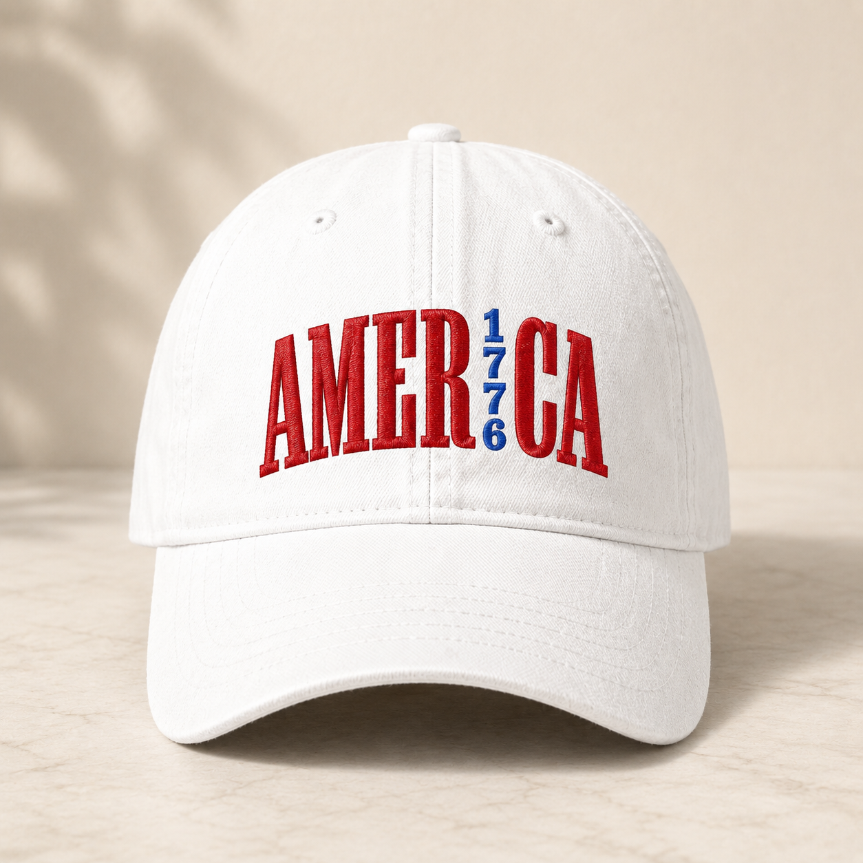 America 1776 Washed Cap, Patriotic Embroidered Hat for USA Fans - washed cap - front view