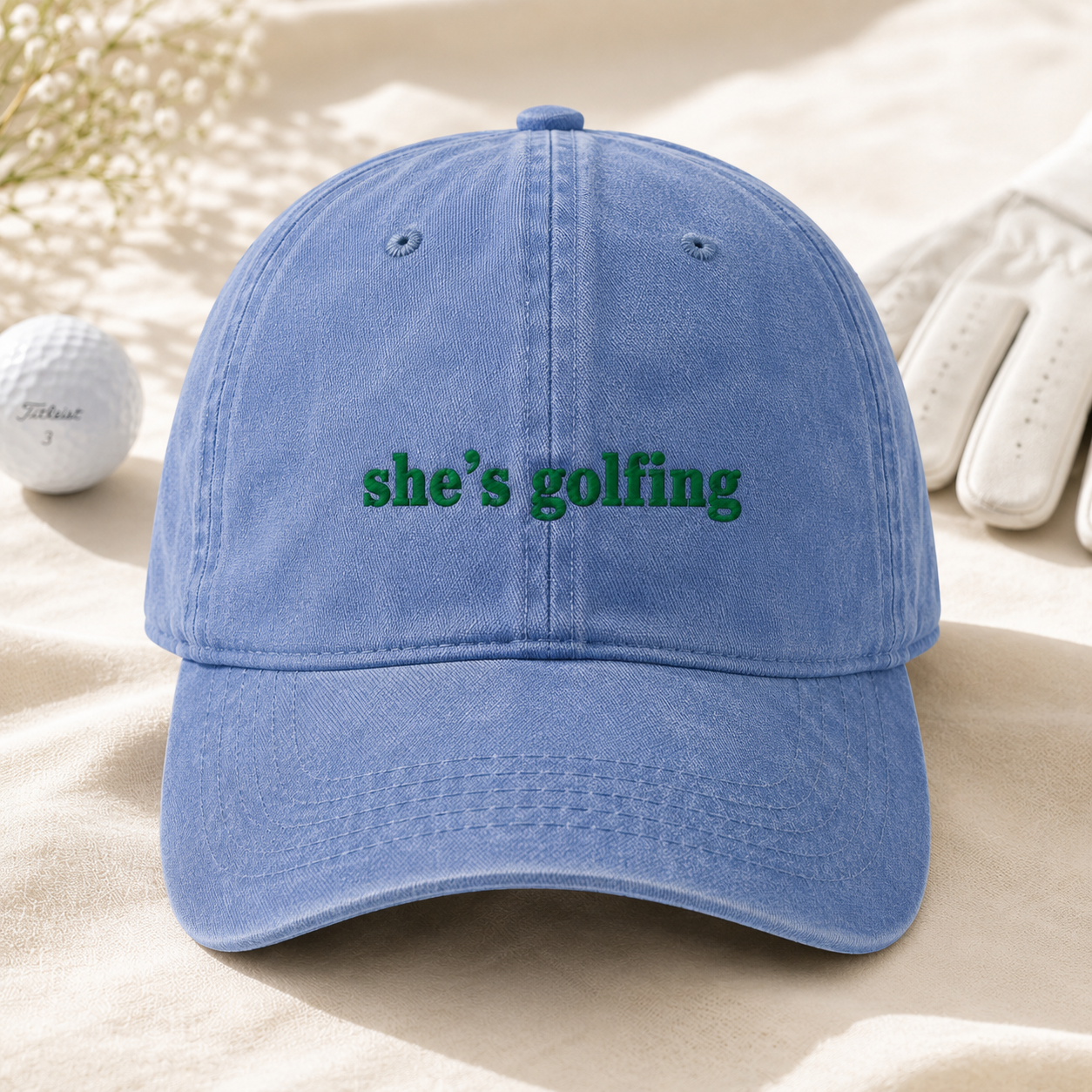 She's Golfing Washed Cap, Funny Golf Hat for Women Golfers - Washed Cap - lifestyle view 2