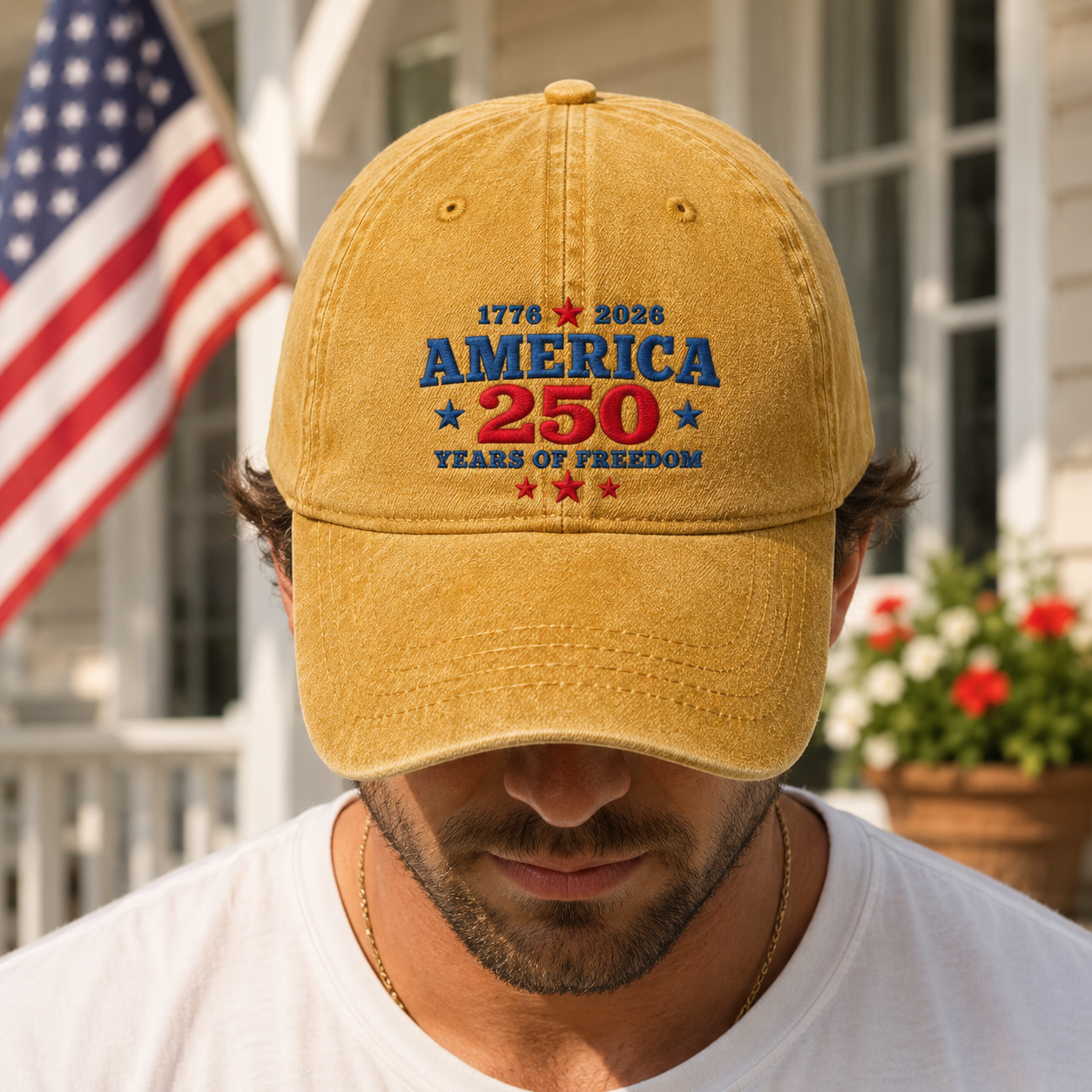 America 250 Years of Freedom Washed Cap, 1776 2026 Patriotic Hat - washed cap - lifestyle view 6