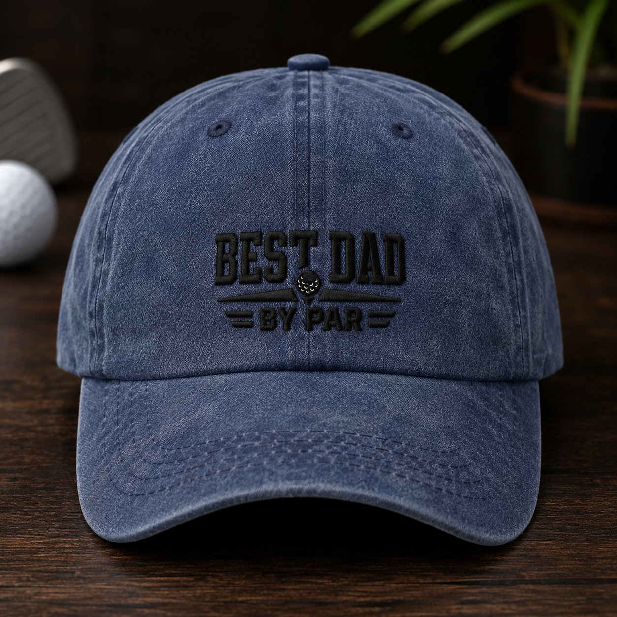 Best Dad By Par Washed Cap, Golf Father Gift Hat for Father's Day - Washed Cap - front view