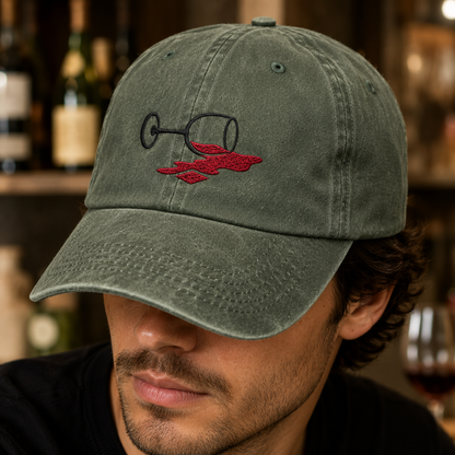 Spilled Red Wine Washed Cap, Embroidered Wine Glass Hat for Winery Trips - Washed Cap - lifestyle view 3
