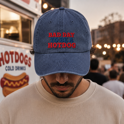Bad Day To Be A Hotdog Washed Cap, Funny Cookout Hat for Bbq Fans - washed cap - lifestyle view 6
