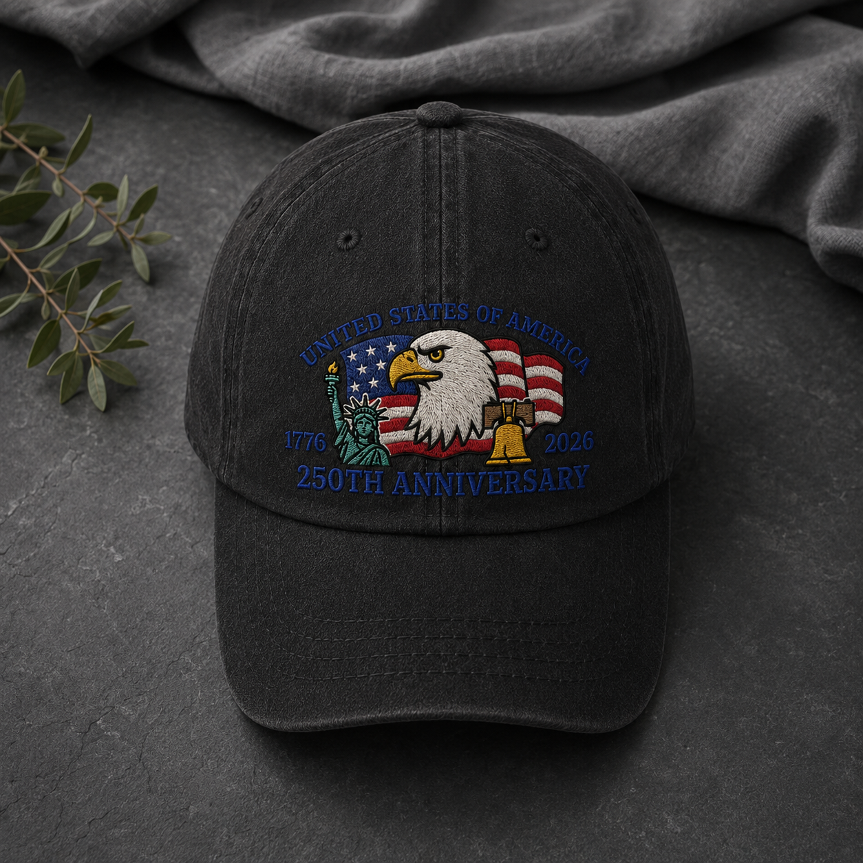 United States of America 250th Anniversary Washed Cap, 1776 2026 Patriotic Eagle Hat - washed cap - lifestyle view 3