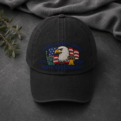United States of America 250th Anniversary Washed Cap, 1776 2026 Patriotic Eagle Hat - washed cap - lifestyle view 3