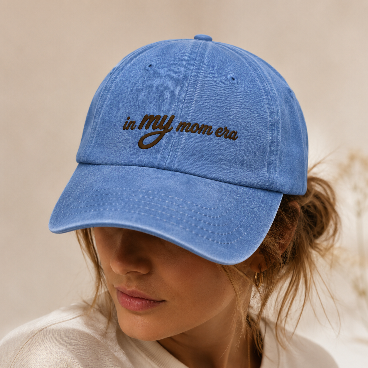 In My Mom Era Washed Cap, Embroidered Mama Hat Gift for New Moms - Washed Cap - lifestyle view 9