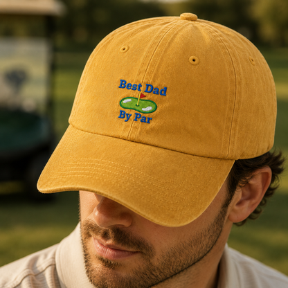 Best Dad By Par Washed Cap, Golf Green Embroidered Father's Day Hat - Washed Cap - lifestyle view 4
