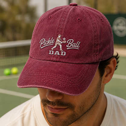 Pickle Ball Dad Washed Cap, Embroidered Player Hat Gift - Washed Cap - lifestyle view 4
