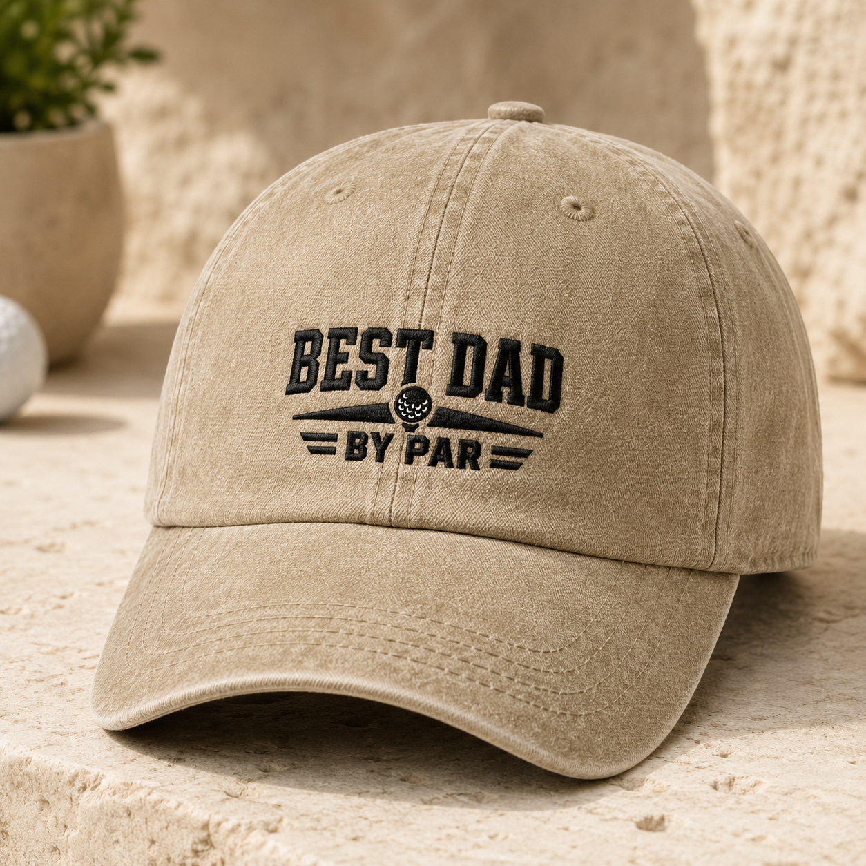 Best Dad By Par Washed Cap, Golf Father Gift Hat for Father's Day - Washed Cap - detail view