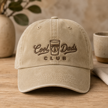 Cool Dads Club Washed Cap, Embroidered Beer Glass Dad Hat for Father's Day - Washed Cap - front view