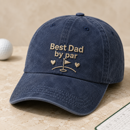 Best Dad by Par Washed Cap, Golf Father Gift Hat - Washed Cap - detail view