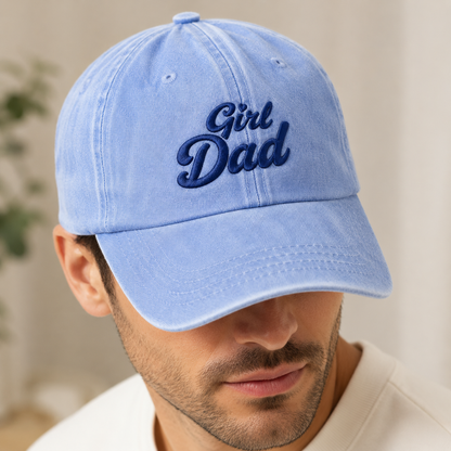 Girl Dad Washed Cap, Navy Embroidered Script Hat for Father's Day - Washed Cap - lifestyle view 3