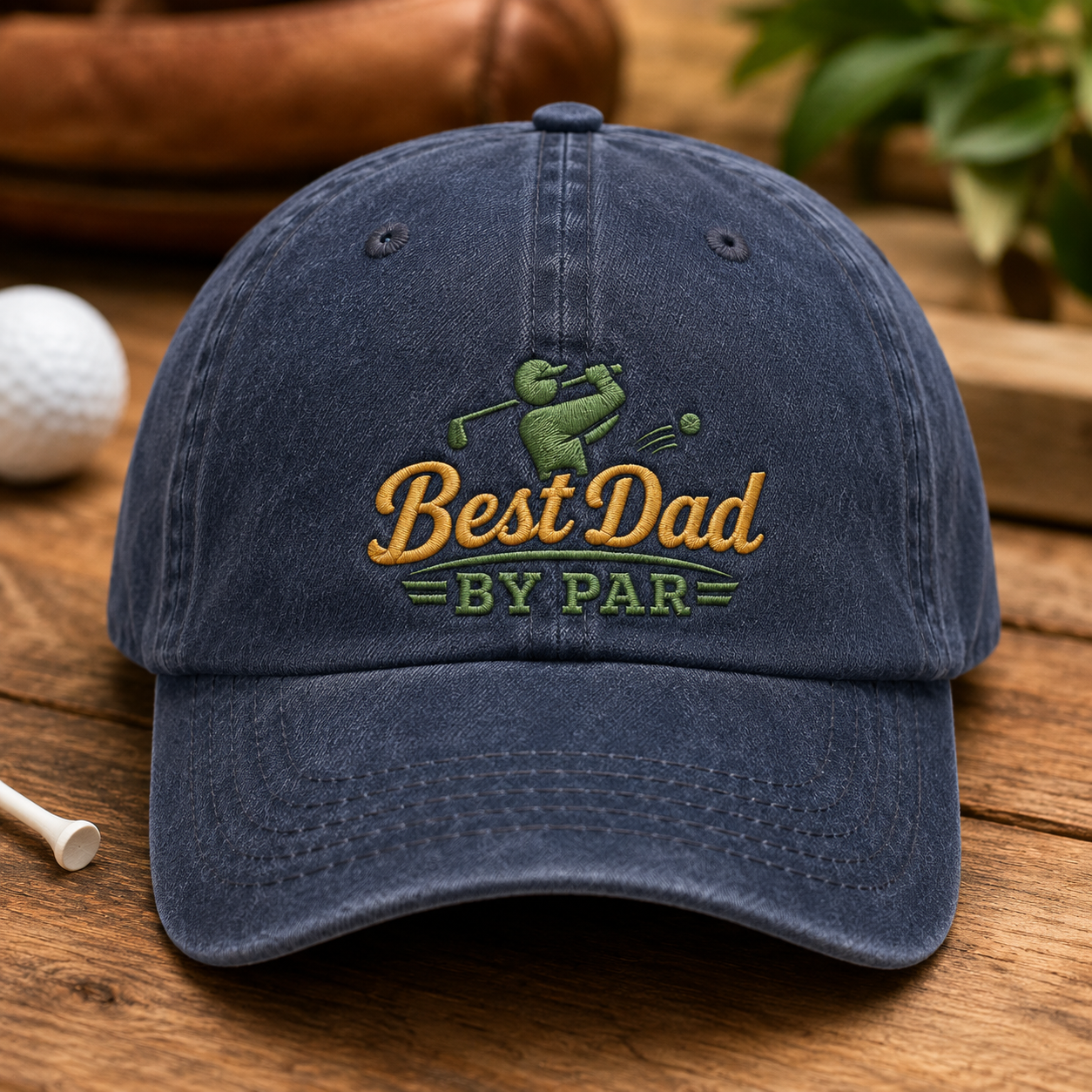 Best Dad By Par Golf Washed Cap, Funny Father's Day Dad Hat - Washed Cap - front view
