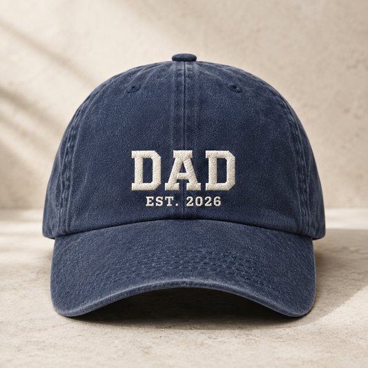 Dad Est. 2026 Washed Cap, New Father Gift Baseball Hat for Father's Day - Washed Cap - front view