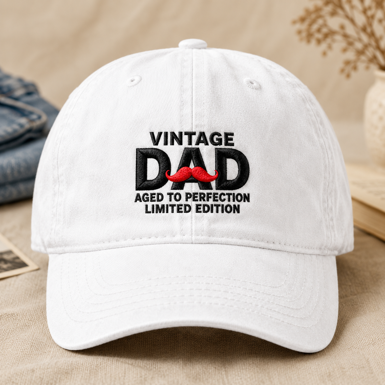 Vintage Dad Washed Cap, Aged to Perfection Mustache Hat for Father's Day - Washed Cap - lifestyle view 2