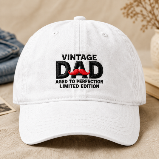 Vintage Dad Washed Cap, Aged to Perfection Mustache Hat for Father's Day - Washed Cap - lifestyle view 2