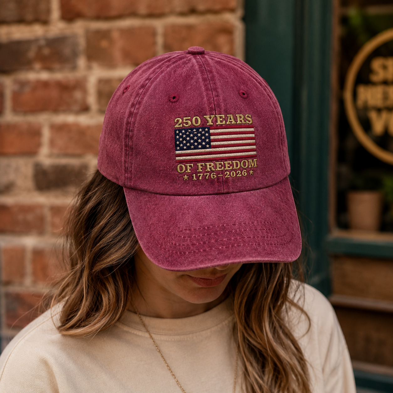 250 Years of Freedom Washed Cap, 1776-2026 American Flag 250th Anniversary Hat - washed cap - lifestyle view 7