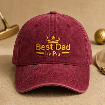 Best Dad by Par Embroidered Washed Cap, Golf Father's Day Gift - Washed Cap - detail view