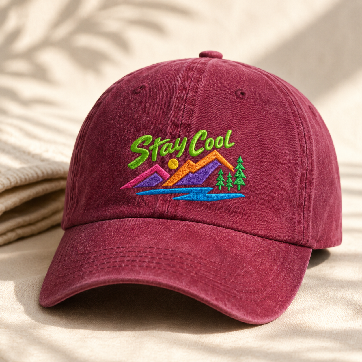 Stay Cool Washed Cap, Embroidered Mountain River Dad Hat for Outdoor Adventure Gift - Washed Cap - lifestyle view 2