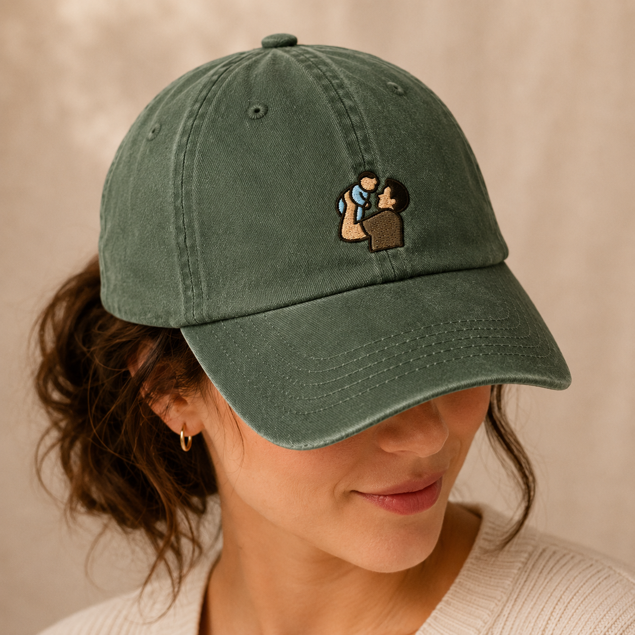 Dad Lifting Baby Washed Cap, Fatherhood Baseball Hat for New Parents - Washed Cap - lifestyle view 4