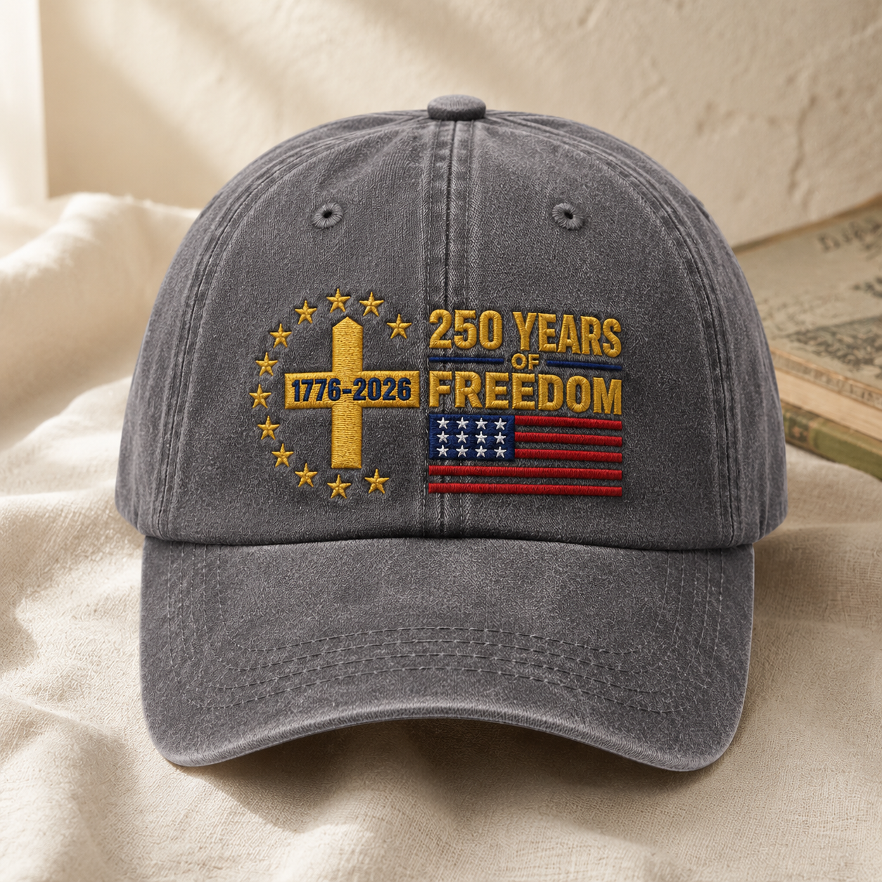 250 Years of Freedom Washed Cap, 1776-2026 USA Anniversary Hat - washed cap - lifestyle view 4