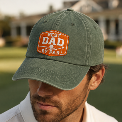 Dad By Par Golf Washed Cap, Funny Father Golfer Father's Day Gift - Washed Cap - lifestyle view 3