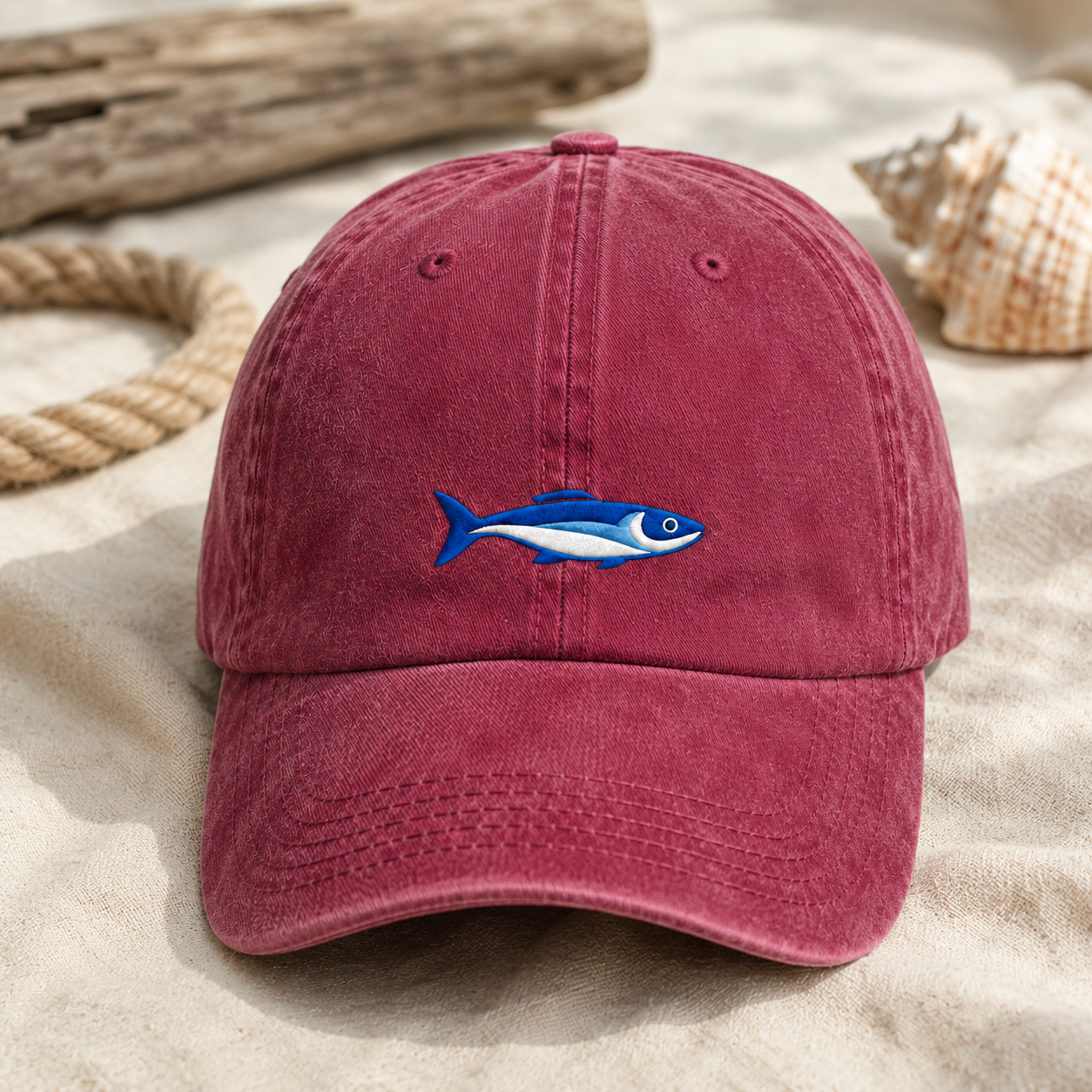 Blue Tuna Fish Washed Cap, Embroidered Coastal Hat for Anglers and Ocean Lovers - Washed Cap - lifestyle view 2