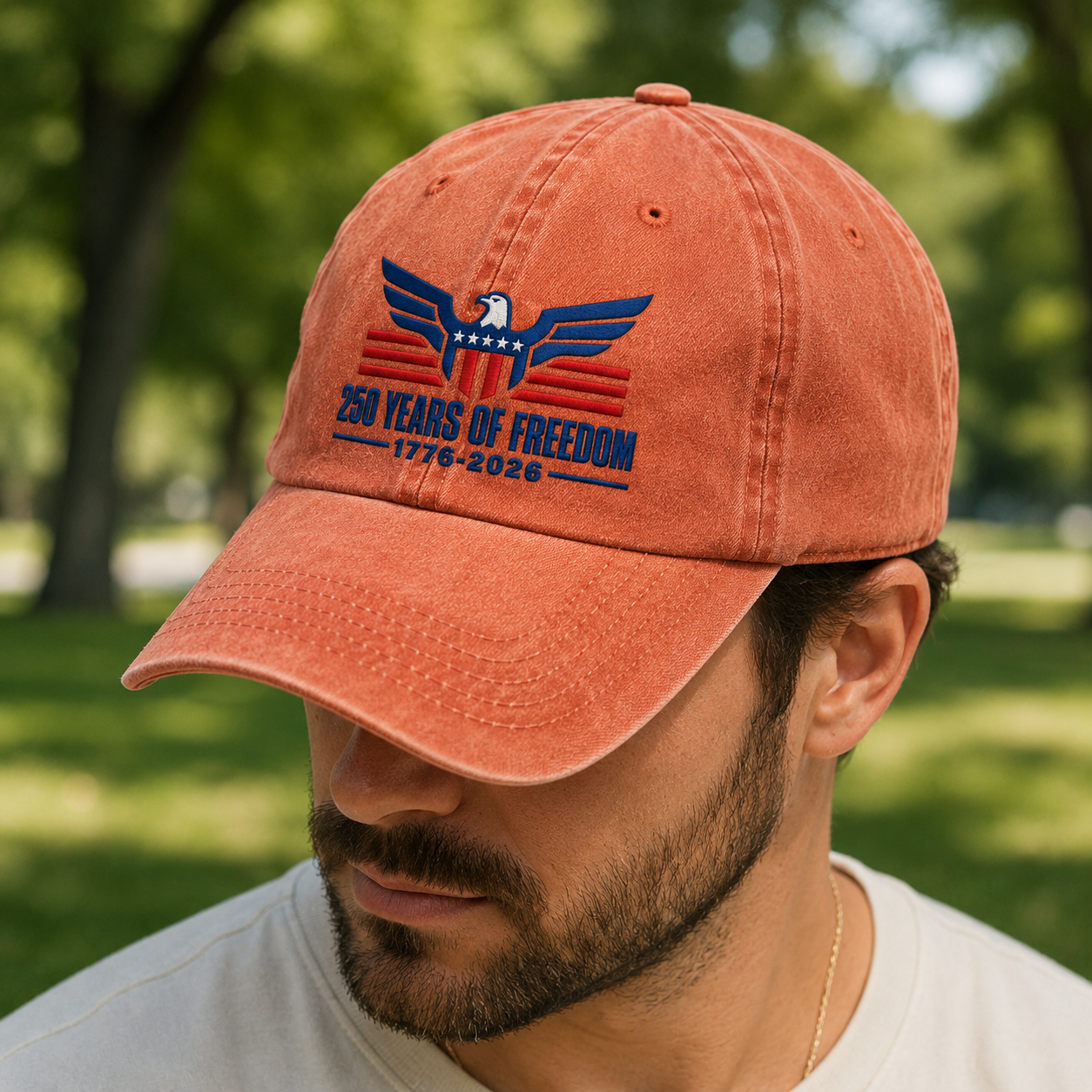 250 Years of Freedom Hat, Patriotic Eagle Washed Cap, 1776-2026 America Gift - washed cap - lifestyle view 7