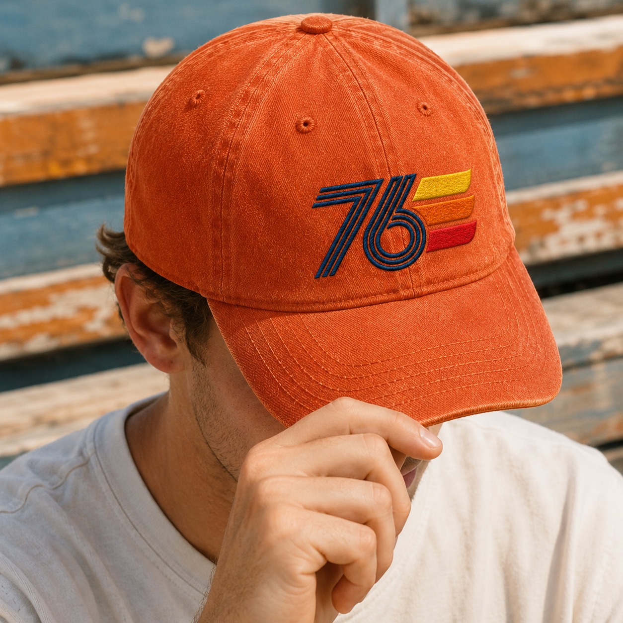 Vintage 76 Washed Cap, Retro Patriotic Bicentennial Style Hat - washed cap - detail view