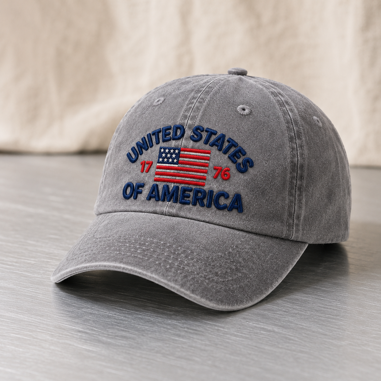 United States of America Washed Cap, 1776 Embroidered Flag Baseball Hat, Patriotic Gift - washed cap - lifestyle view 3