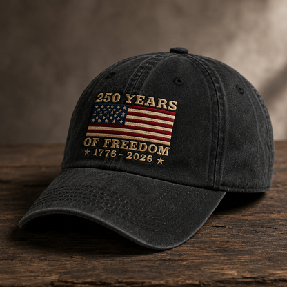 250 Years of Freedom Washed Cap, 1776-2026 American Flag 250th Anniversary Hat - washed cap - lifestyle view 2