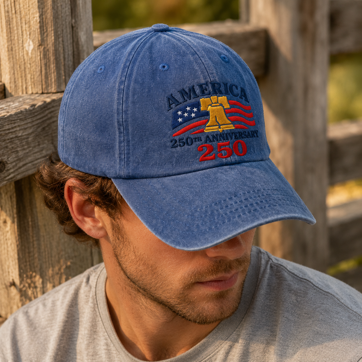 America 250th Anniversary Washed Cap, Patriotic Liberty Bell USA Flag Hat - washed cap - lifestyle view 7