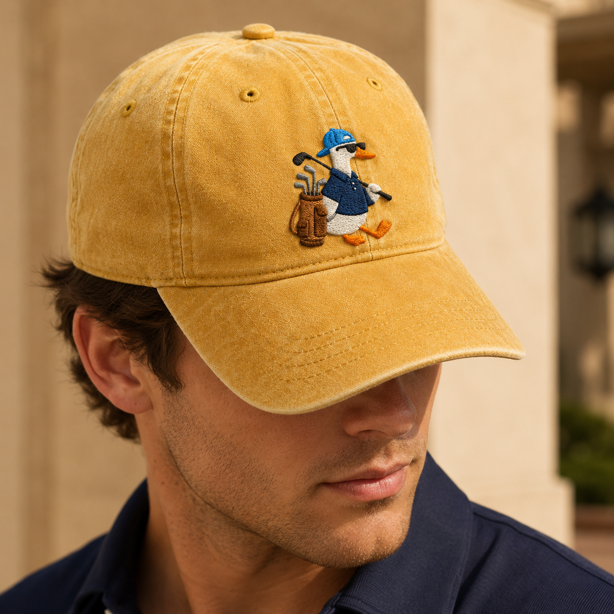 Golf Goose Washed Cap, Duck Golfer Embroidered Hat for Golf Lovers - Washed Cap - lifestyle view 4